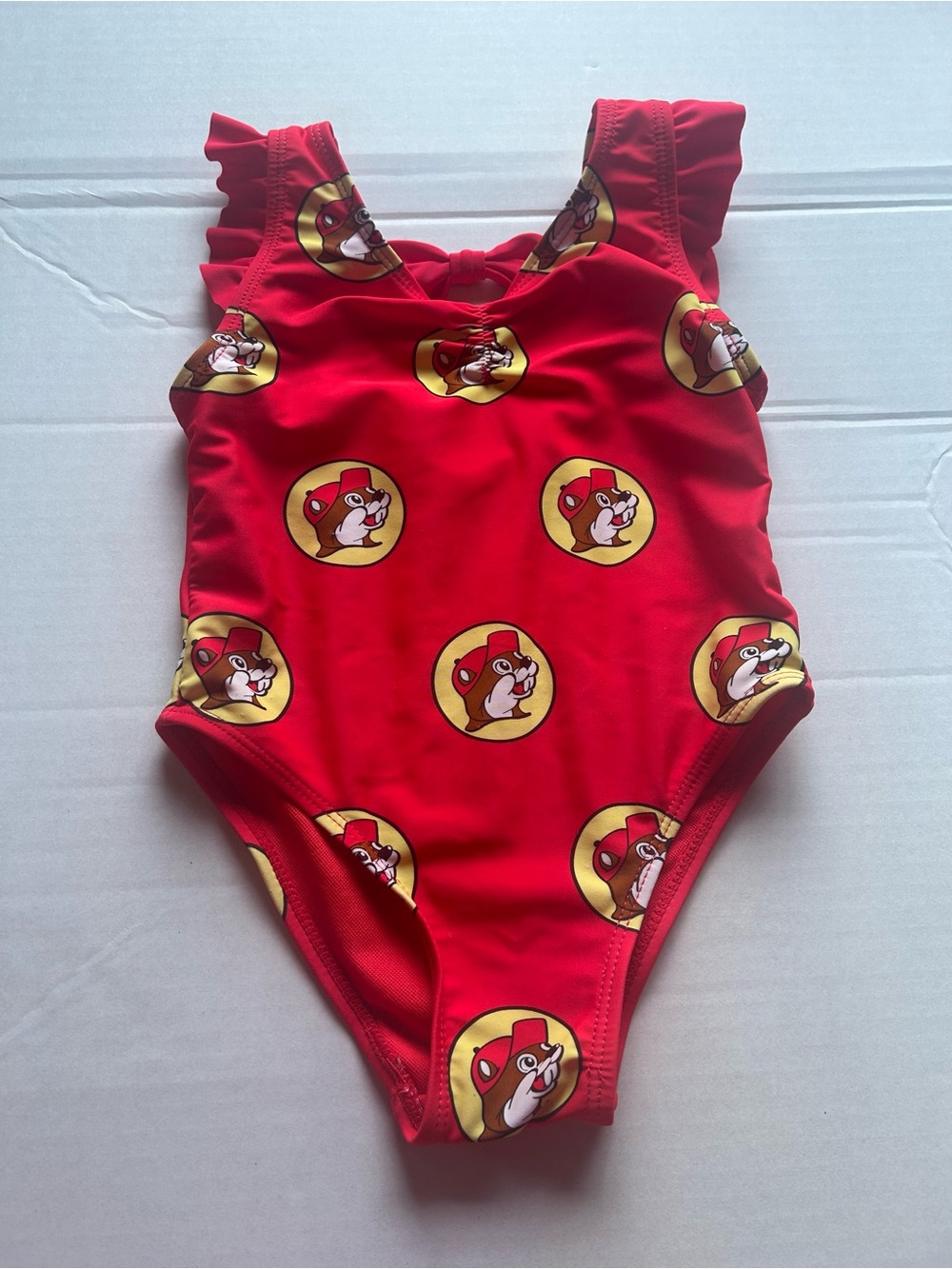 Kids Red One-Piece Swimsuit with Character Print